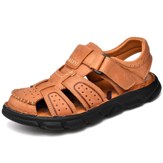 Herren Ledersandalen mit verstellbarem Klettverschluss und rutschfester Sohle EB