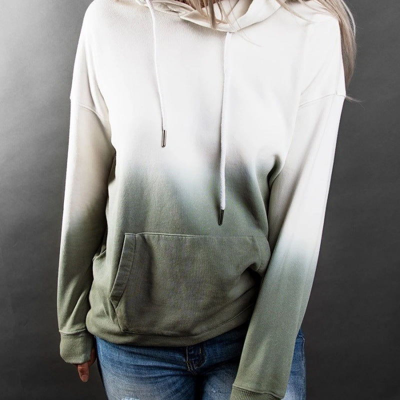 Damen Oversize Kapuzenpullover mit Dip-Dye Farbverlauf und Kängurutasche EB