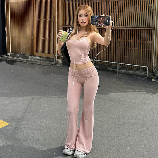 Damen Sportliches Sets mit weit geschnittenen Leggings und trägerlosem Oberteil EB