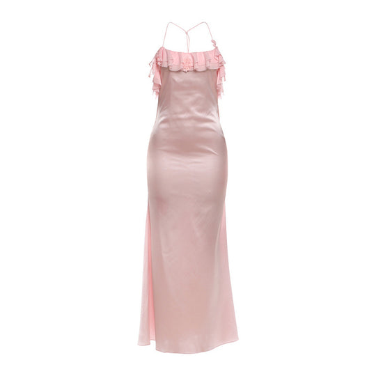 Damen Maxi-Kleid mit eleganten Rüschendetails und tiefem Rückenausschnitt EB