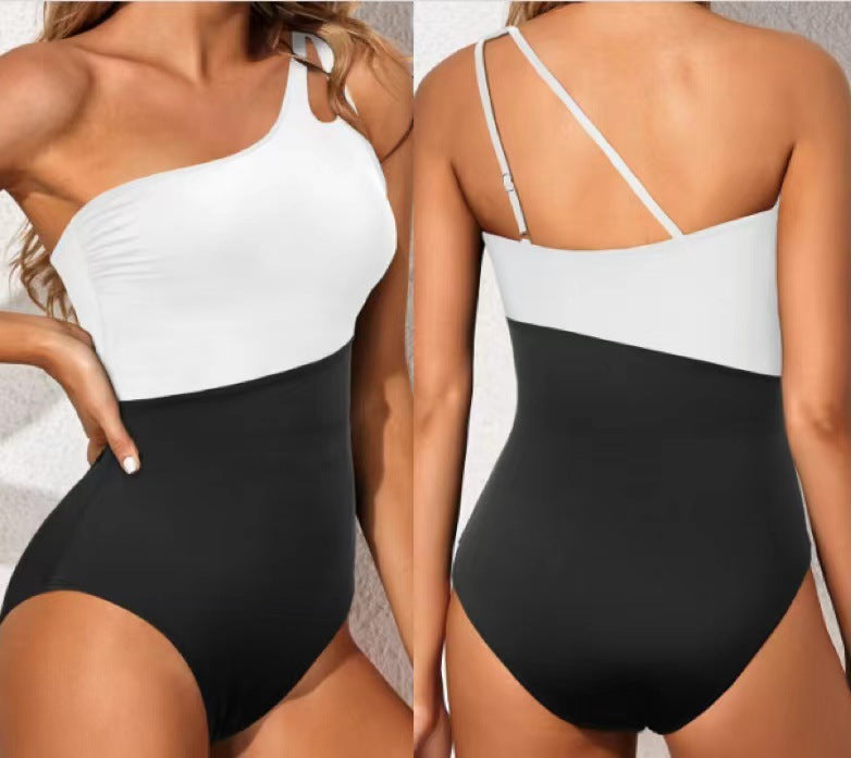 Damen Einseitiger Badeanzug mit schickem Farbblock-Design EB