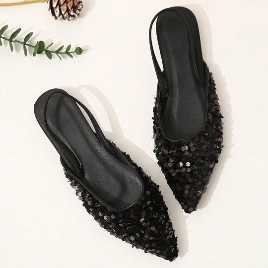 Damen Elegante Slingback-Sandaletten mit glitzernden Pailletten EB