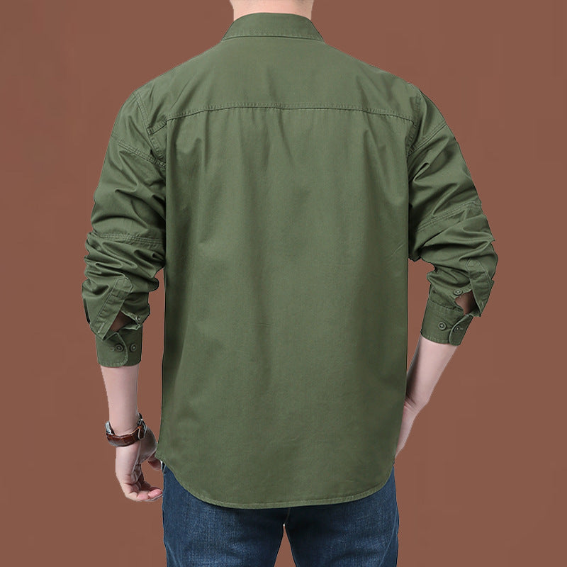Herren nan leichtes Baumwoll-Utility-Overshirt mit zwei verdeckten Brusttaschen und klassischem Kentkragen EB
