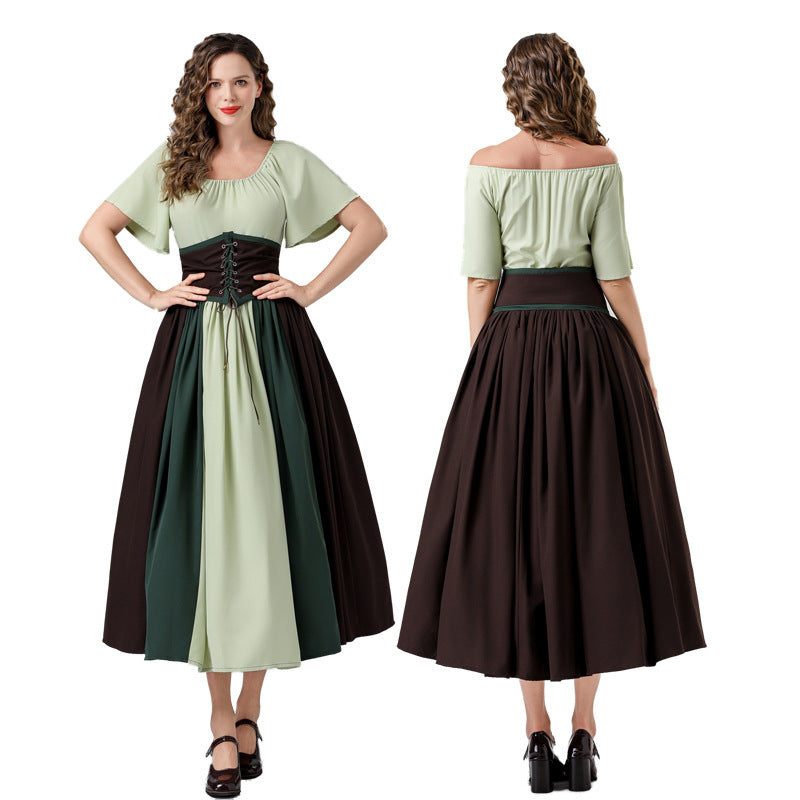 Damen Elegantes Maxikleid mit taillierter Schnürung und luftigen Ärmeln EB