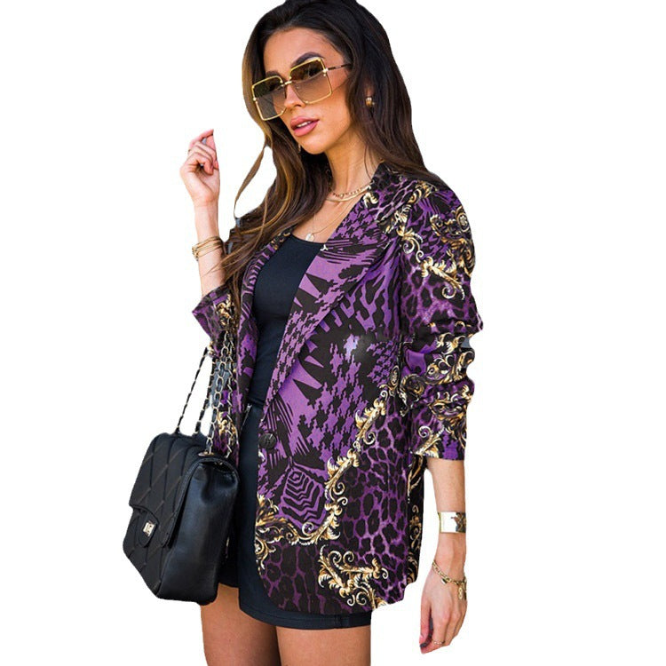Damen modischer Blazer mit extravaganten Print-Designs und stilvollen Details EB