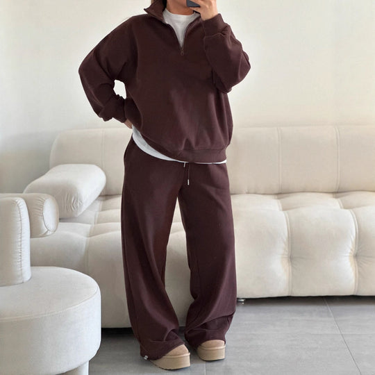 Damen nan Oversize Halbzip-Pullover mit Stehkragen und weitem Lounge-Hose-Set EB