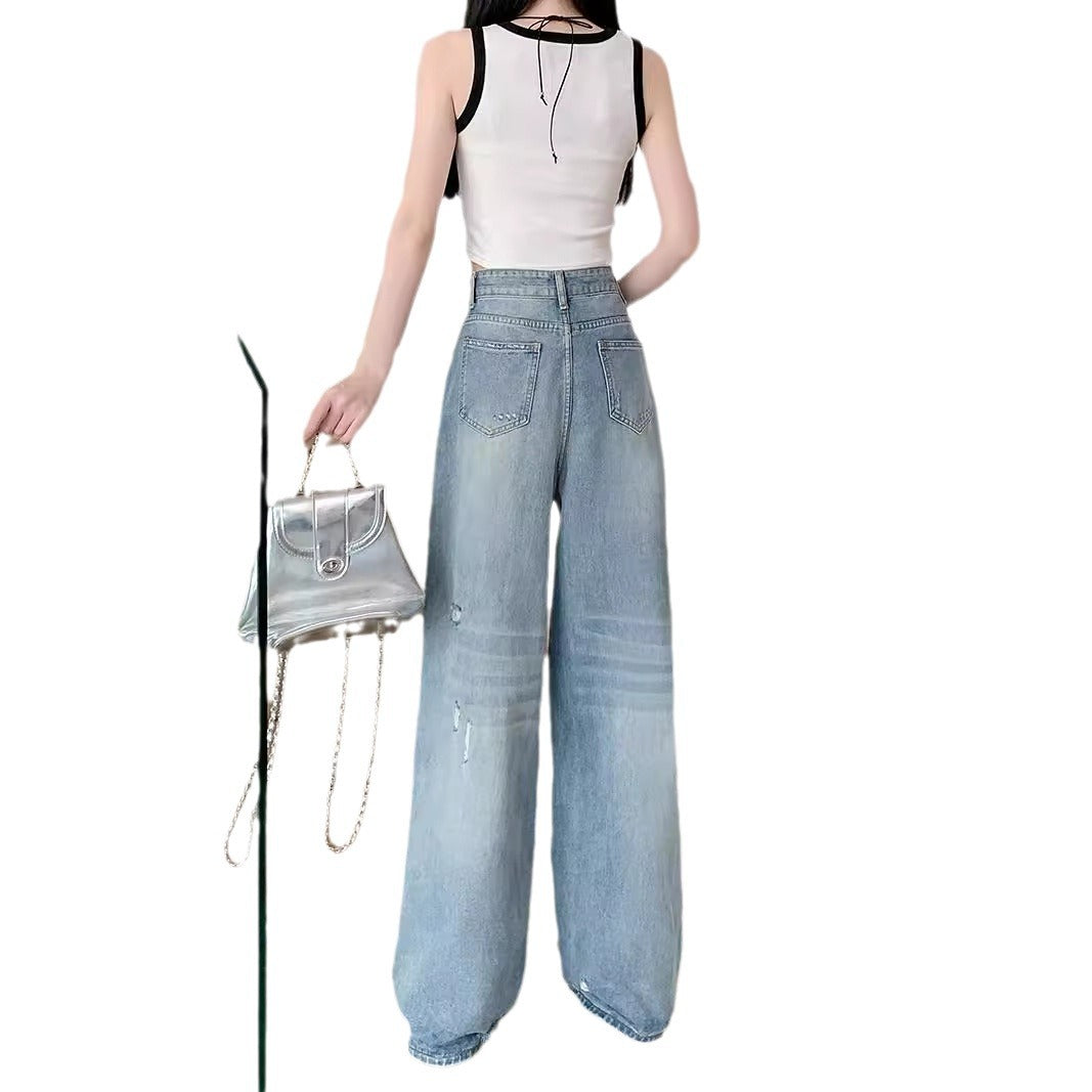 Damen Weite Bootcut-Jeans mit modischem Destroyed-Effekt EB