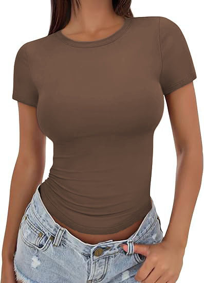 Damen figurbetontes Kurzarm-T-Shirt aus elastischem Material EB
