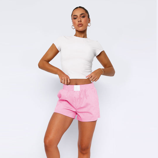 Damen Baumwoll-Shorts mit elastischem Bund und Streifenmuster EB