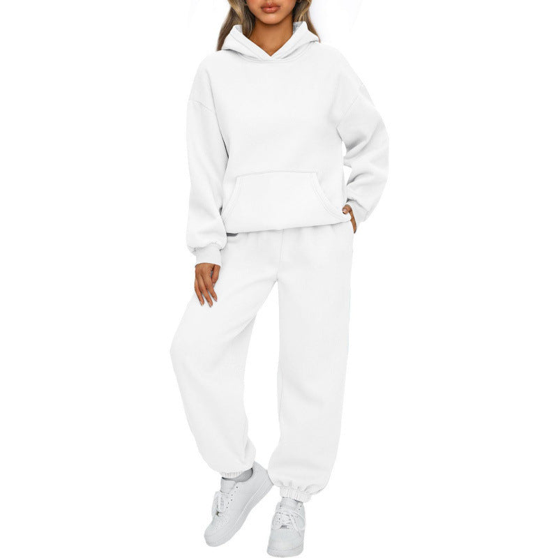 Damen nan Oversize Kapuzenpullover und Fleece Jogginghose Set mit Kängurutasche EB