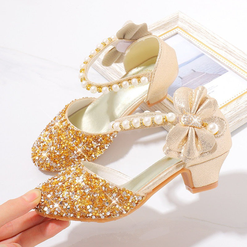 Damen Elegante und funkelnde Mittelabsatzschuhe mit Perlen- und Schleifendetails EB