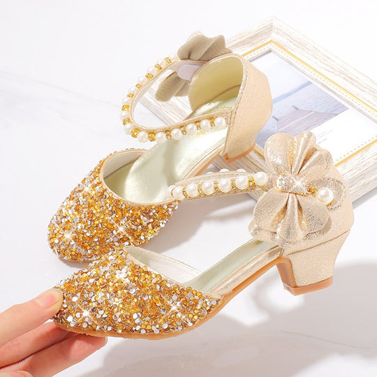 Damen Elegante und funkelnde Mittelabsatzschuhe mit Perlen- und Schleifendetails EB