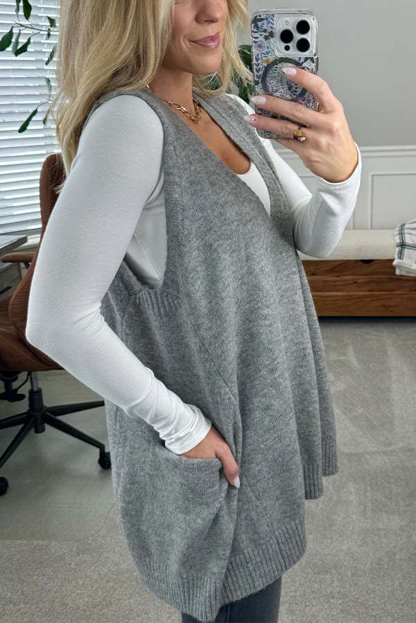 Damen Bequemer Strick-Poncho mit seitlichen Taschen EB