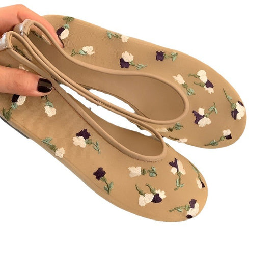 Damen Ballerinas mit floralem Stickdesign und flexiblem Komfort EB
