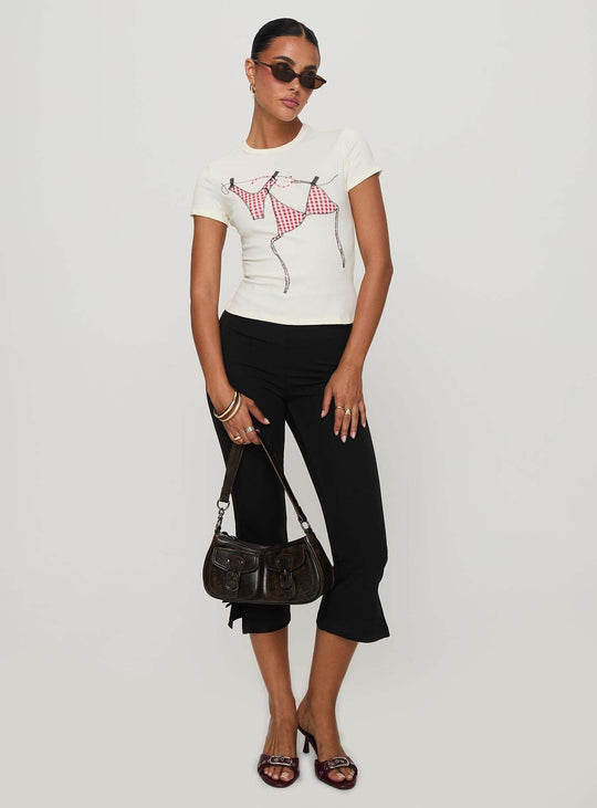 Damen T-Shirt mit kreativem Druck und figurbetontem Schnitt EB