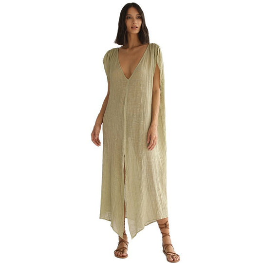 Damen luftiges Strandkleid mit Bindegürtel EB