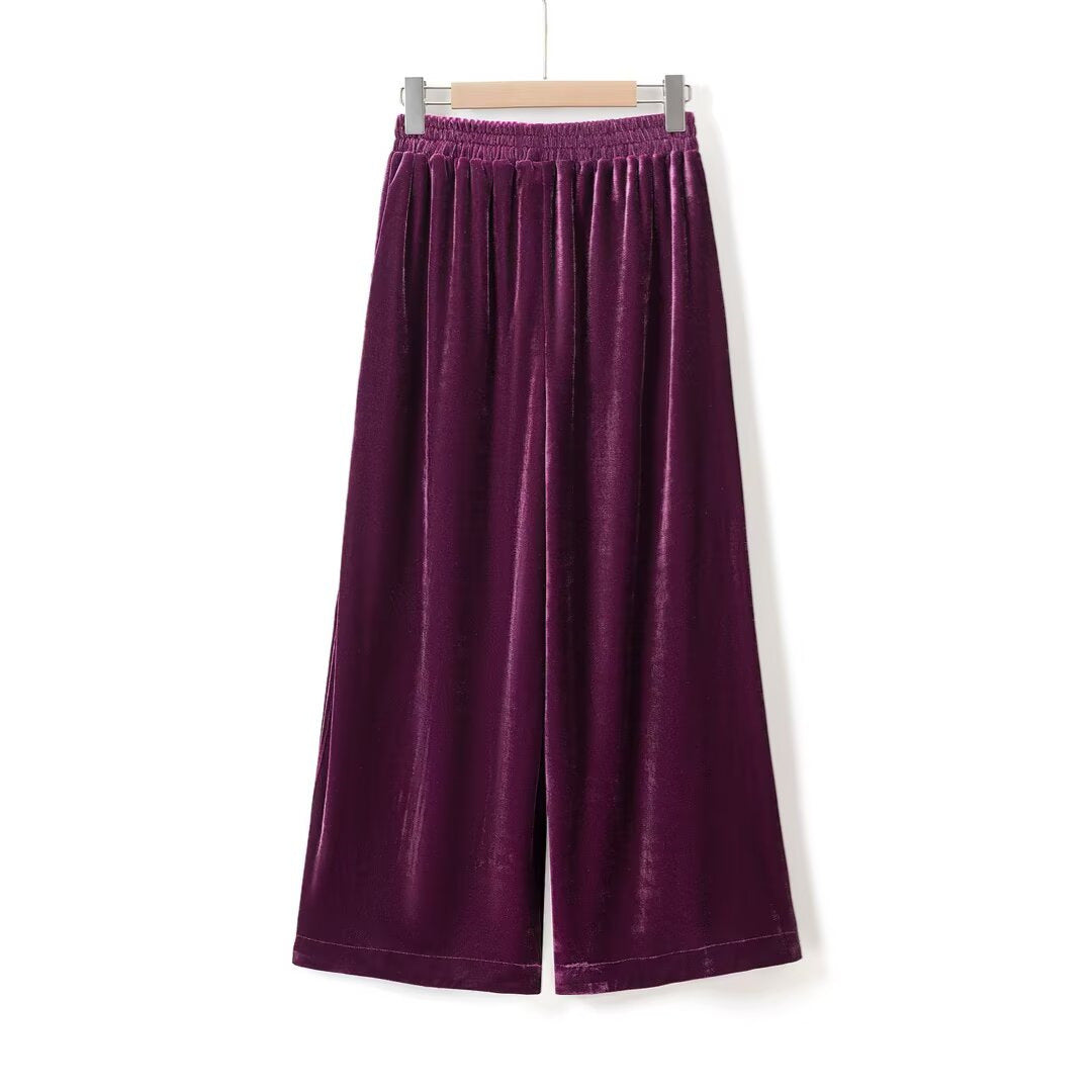 Damen Palazzo-Hose aus luxuriösem Samt mit seitlichen Glitzerelementen EB