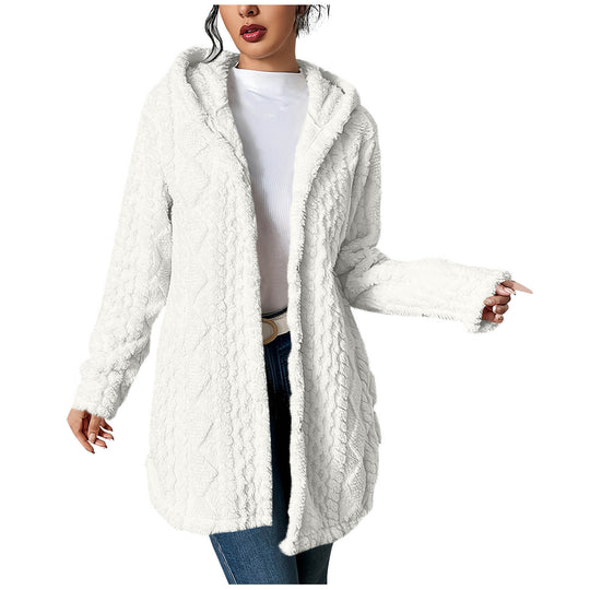 Damen Kuschelige Cardiganjacke mit Kapuze aus weichem Fleece EB