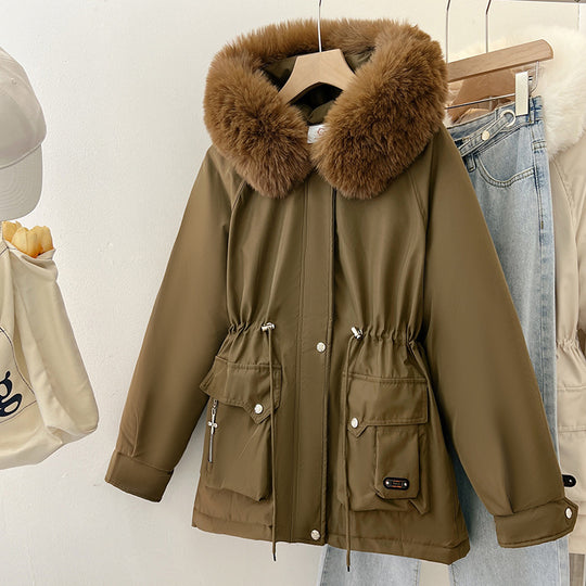 Damen Multifunktionale Winterjacke mit abnehmbarem Kunstfellkragen und regulierbarem Taillenzug EB