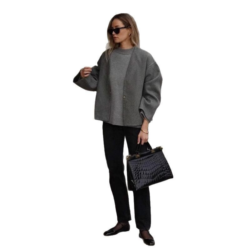 Damen modische Wolljacke im Boxy-Schnitt EB