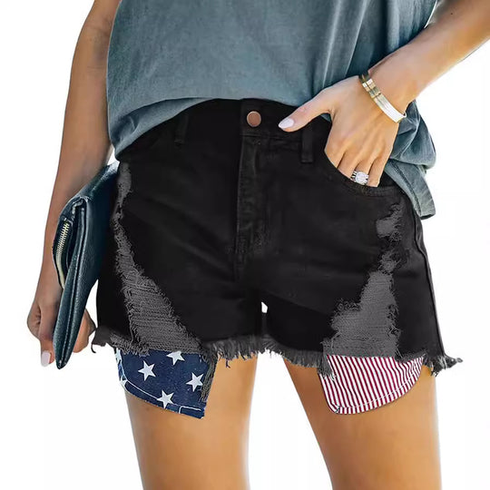 Damen Destroyed Denim-Shorts mit kreativen Patch-Details EB