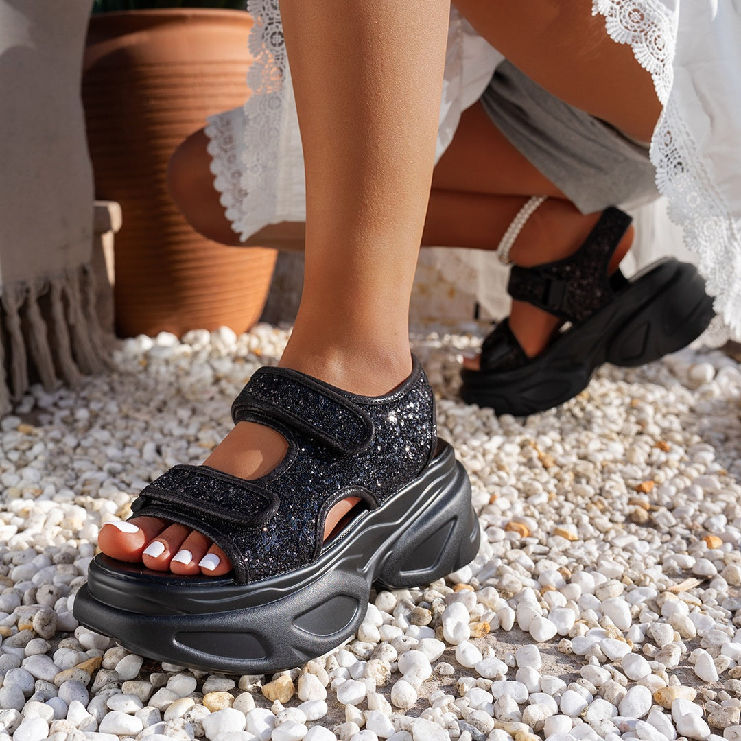 Damen Glamouröse Plateau-Sandalen mit verstellbaren Riemen EB