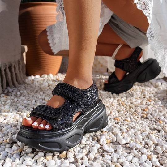 Damen Glamouröse Plateau-Sandalen mit verstellbaren Riemen EB