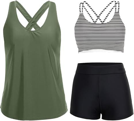 Damen Sportliches Tankini-Set mit floralem Oberteil und Shorts EB