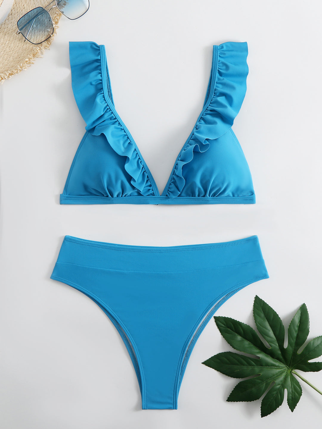 Damen Raffiniertes Triangel-Bikini-Set mit Rüschendetails EB