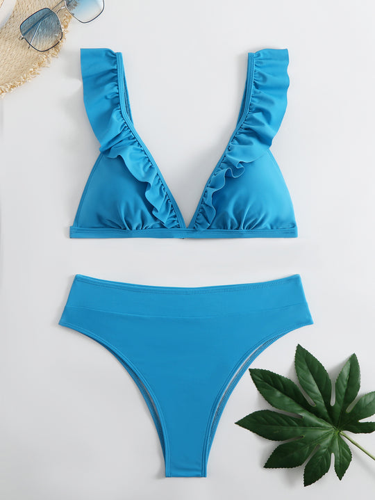 Damen Raffiniertes Triangel-Bikini-Set mit Rüschendetails EB