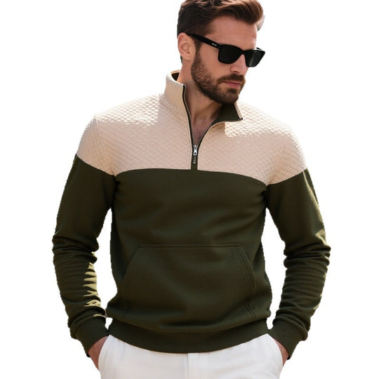 Herren nan gesteppter Halbzip Sweater mit Kängurutasche und Stehkragen EB