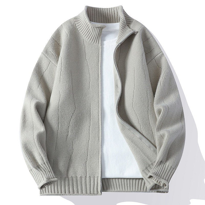 Herren Modische Strickjacke mit hochgeschlossenem Kragen und Reißverschluss EB