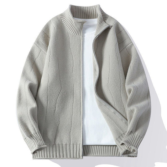Herren Modische Strickjacke mit hochgeschlossenem Kragen und Reißverschluss EB