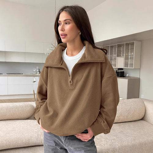 Damen Wärmender Fleece-Pullover mit hohem Kragen undziehbarem Reißverschluss EB