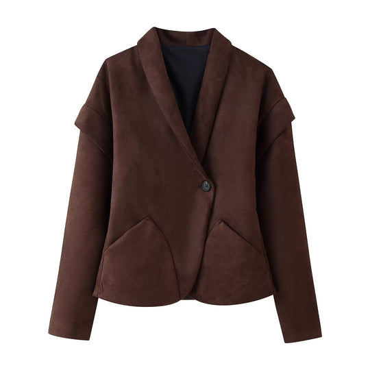 Damen elegante Suede-Jacke mit modischen Taschen EB
