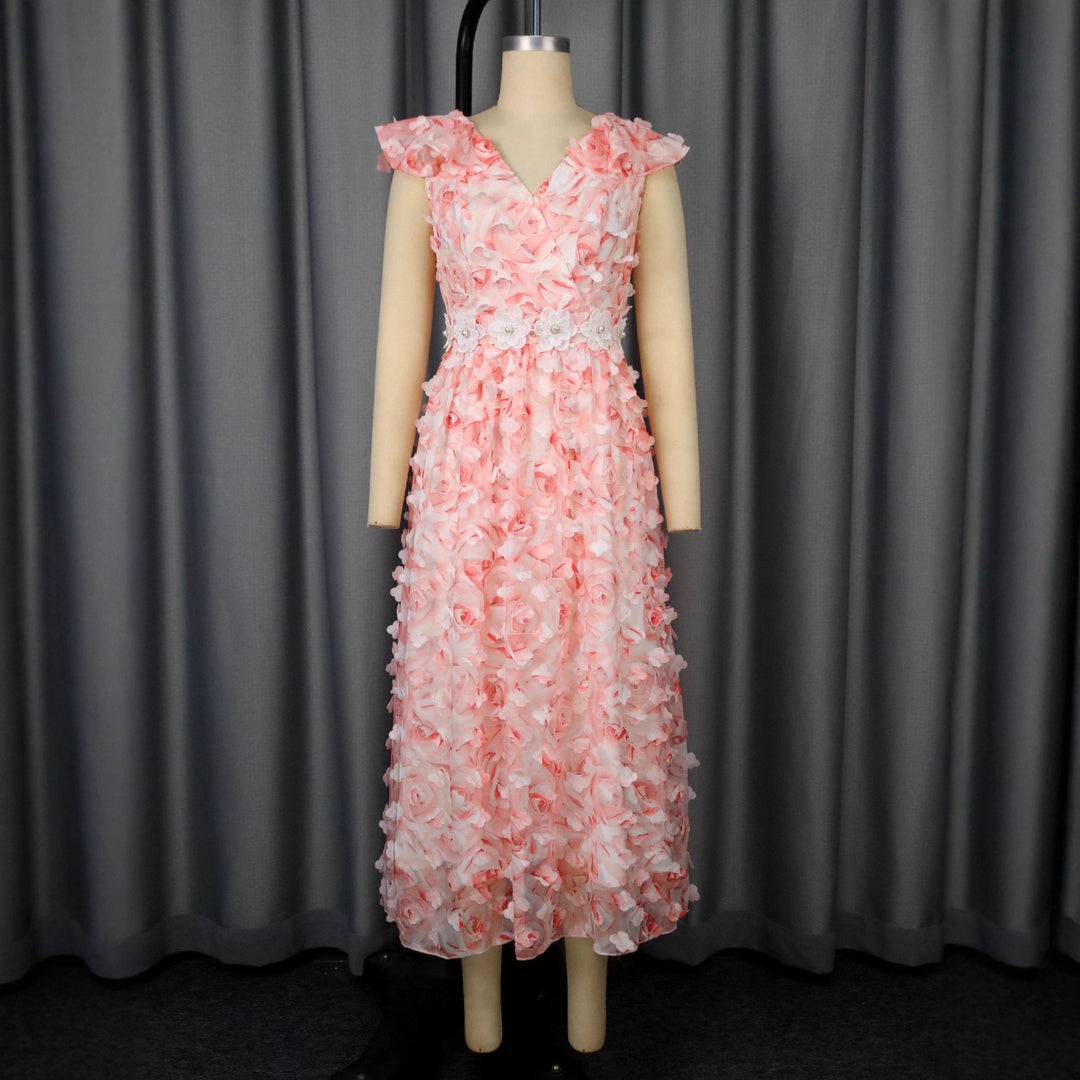 Damen Elegantes Maxikleid mit floralen Rüschen EB