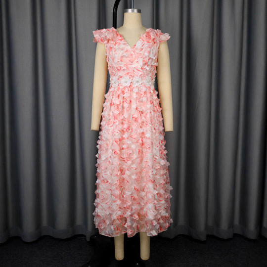 Damen Elegantes Maxikleid mit floralen Rüschen EB