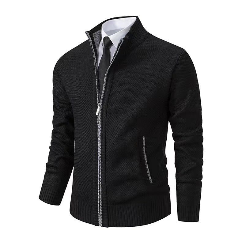 Herren nan Strickjacke mit Stehkragen und verdecktem Reißverschluss EB