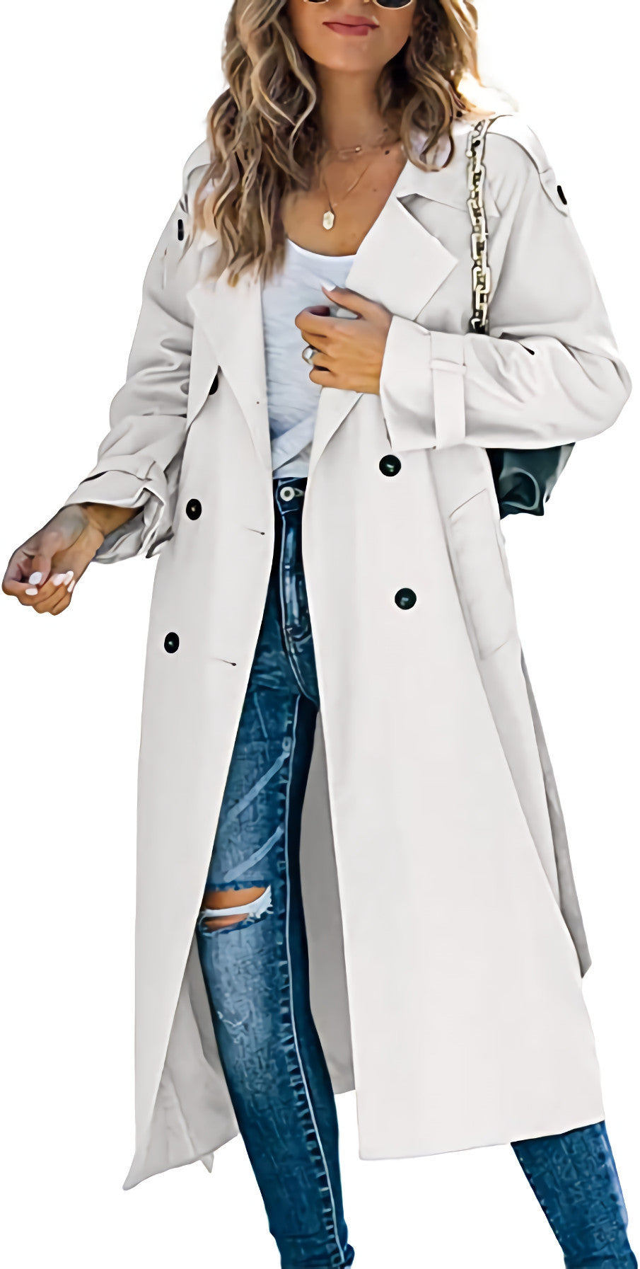 Damen legerer Trenchcoat mit Gürteldesign und stylischen Knöpfen EB