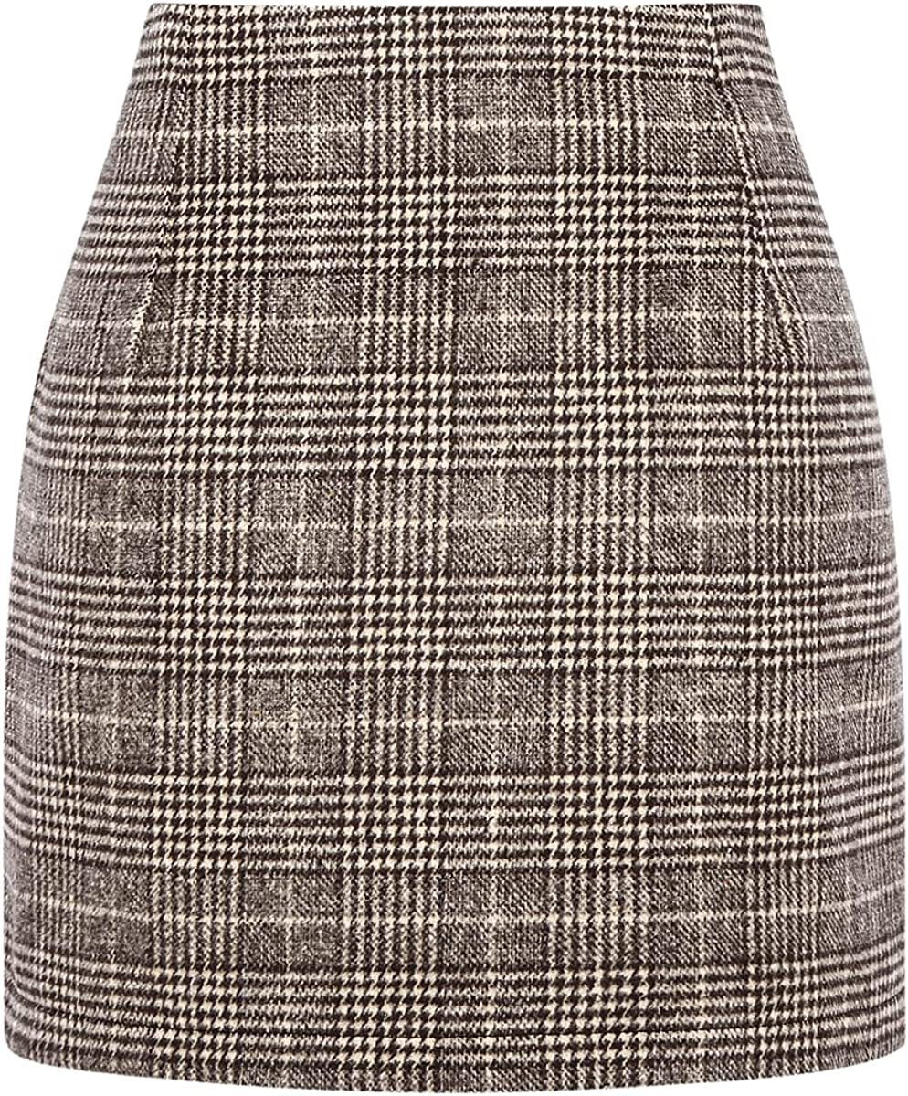 Damen Karierter Minirock mit hohem Bund und seitlichen Eingrifftaschen EB