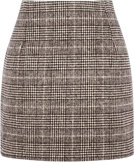Damen Karierter Minirock mit hohem Bund und seitlichen Eingrifftaschen EB