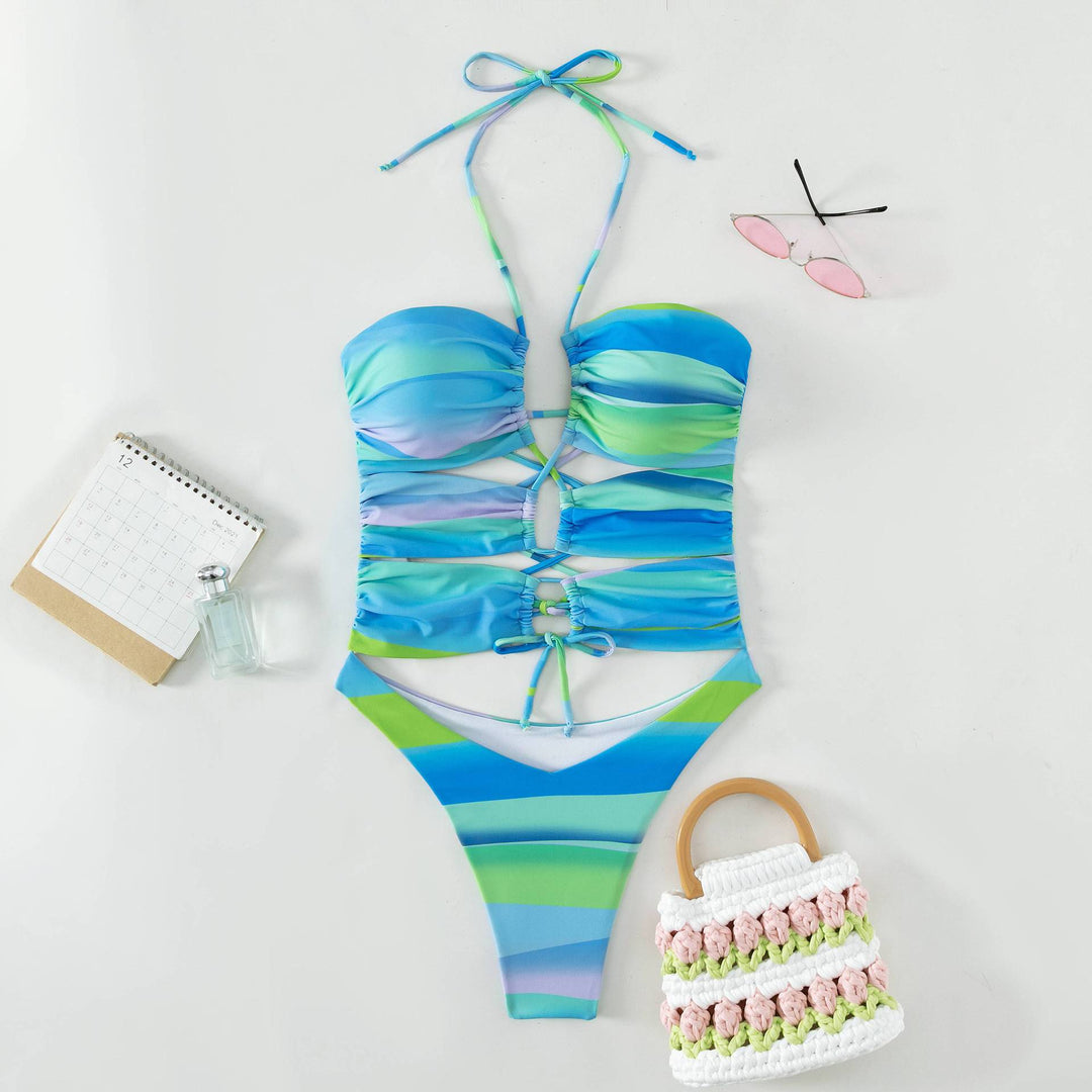 Damen Cut-Out Badeanzug mit Raffung und Trendfarben EB