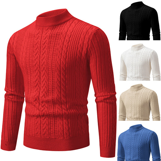 Herren Grobstrickpullover mit steigendem Kragen und Zopfmuster EB