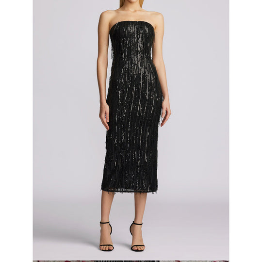 Damen Glamouröses Langarmkleid mit Paillettenverzierung EB