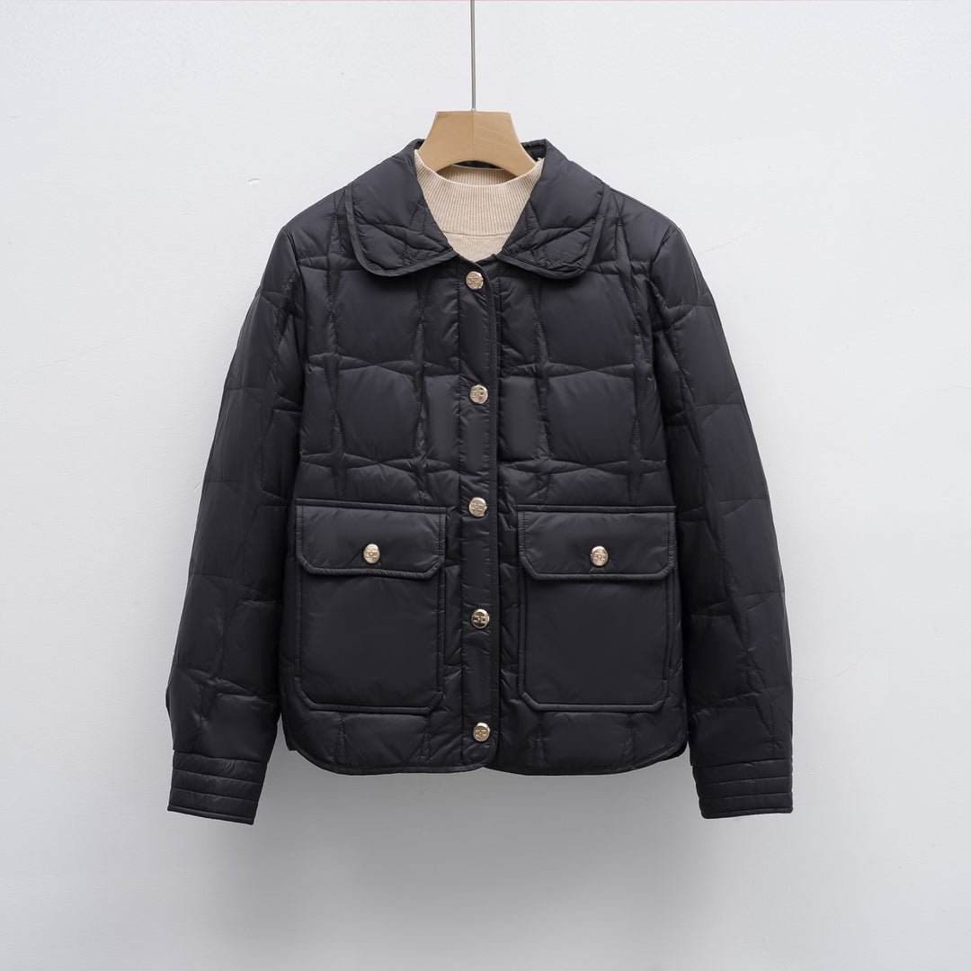 Damen modische gesteppte Jacke mit Taschen und Knopfverschluss EB