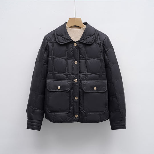 Damen modische gesteppte Jacke mit Taschen und Knopfverschluss EB