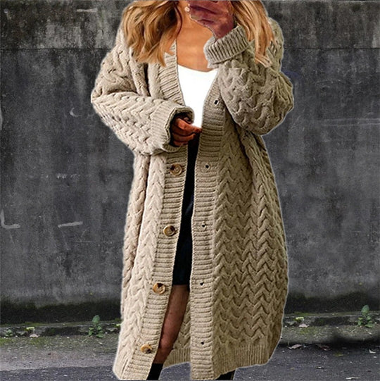 Damen Grobstrick-Jacke mit eleganten Knopfdetails und lässigem Schnitt EB