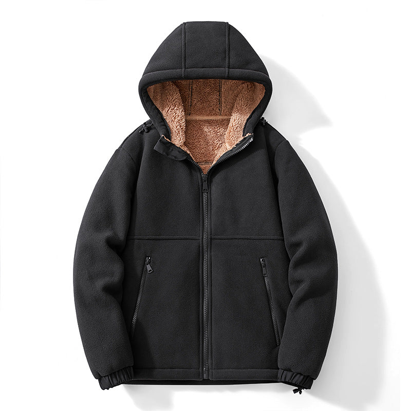 Herren Fleece-Kapuzenjacke mit Teddy-Innenfutter, Reißverschlusstaschen und verstellbarem Saum EB