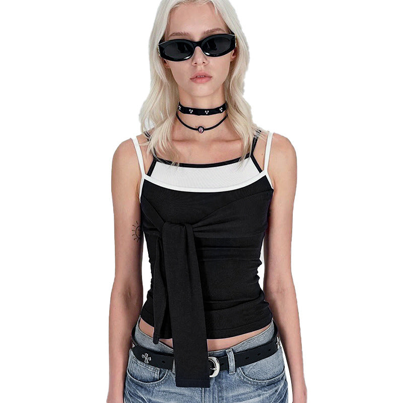 Damen Chic Trägertop mit kreativer Wickeloptik und verstellbaren Trägern EB