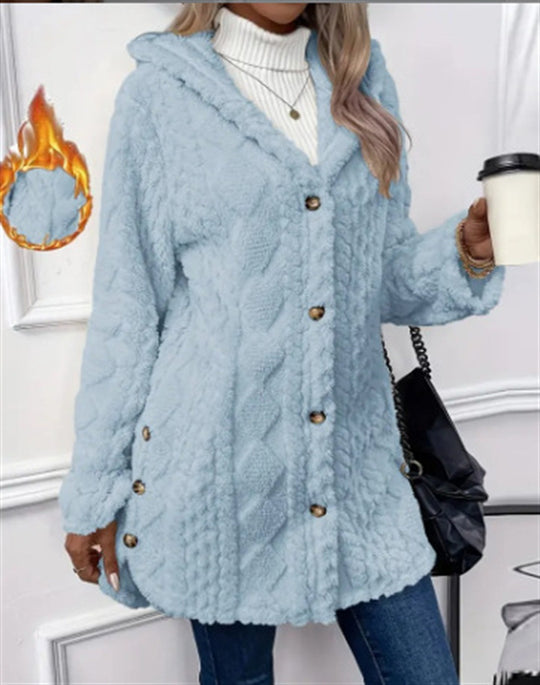 Damen Kuschelige Teddyjacke mit Knopfverschluss EB